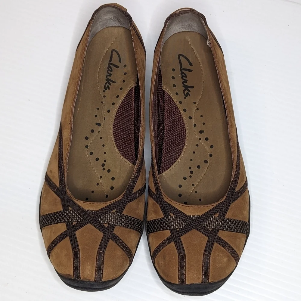 Clark's women's comfort brown suede slipon‎ flats shoes size 7
